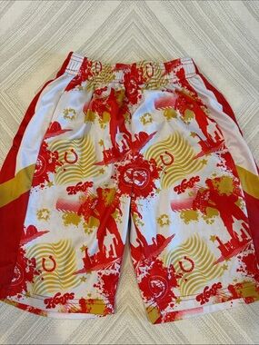 Flow Society Boys Medium Gold Red White Basketball Print Athletic Shorts